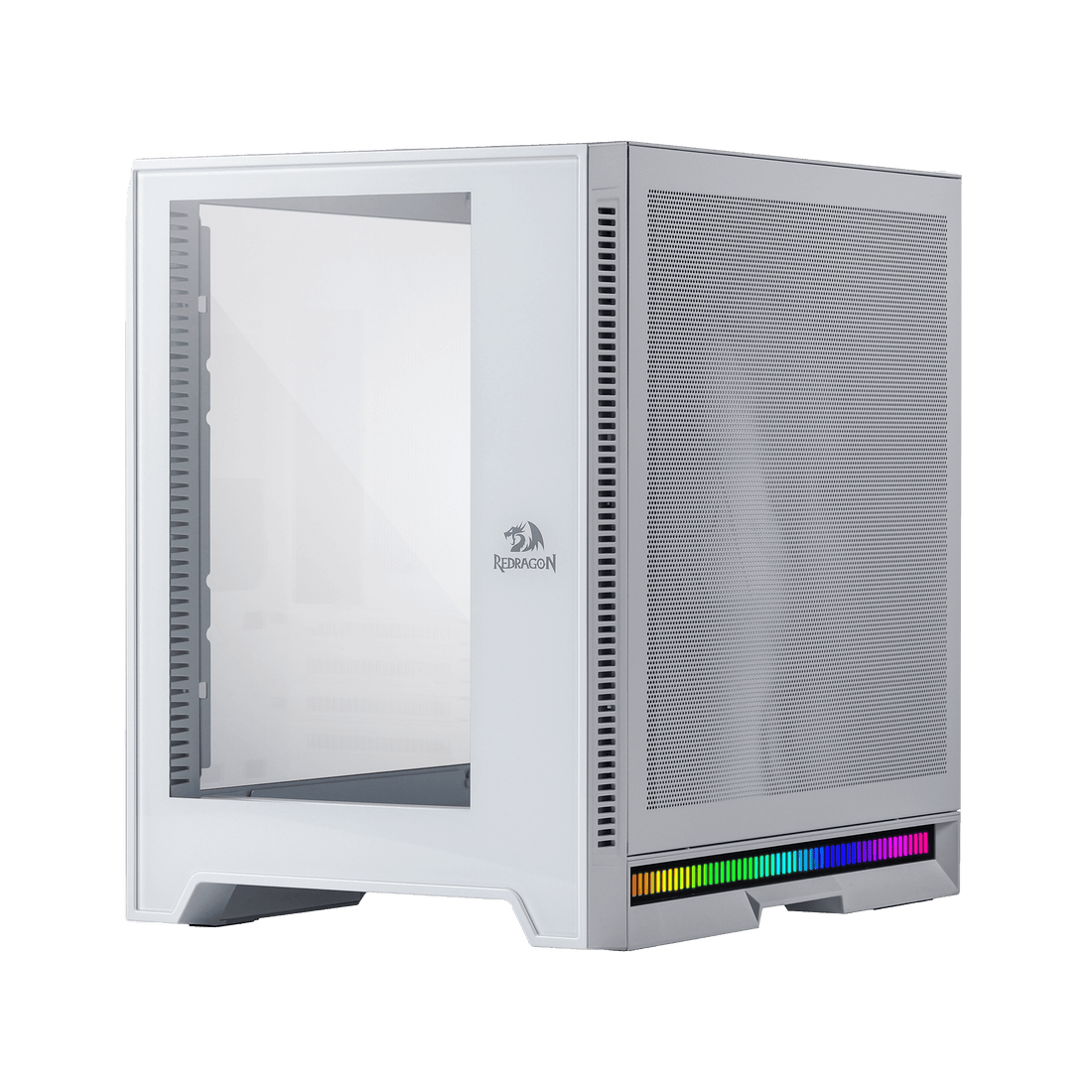 Redragon MC211 ITX Gaming PC Case, M-ATX Computer Chassis w/ 2 Tempered Glass Panels & High Airflow Perforated Panels, 240mm Radiator Support, Rhythm Sync Lighting Bar, Easy Cable Management, White