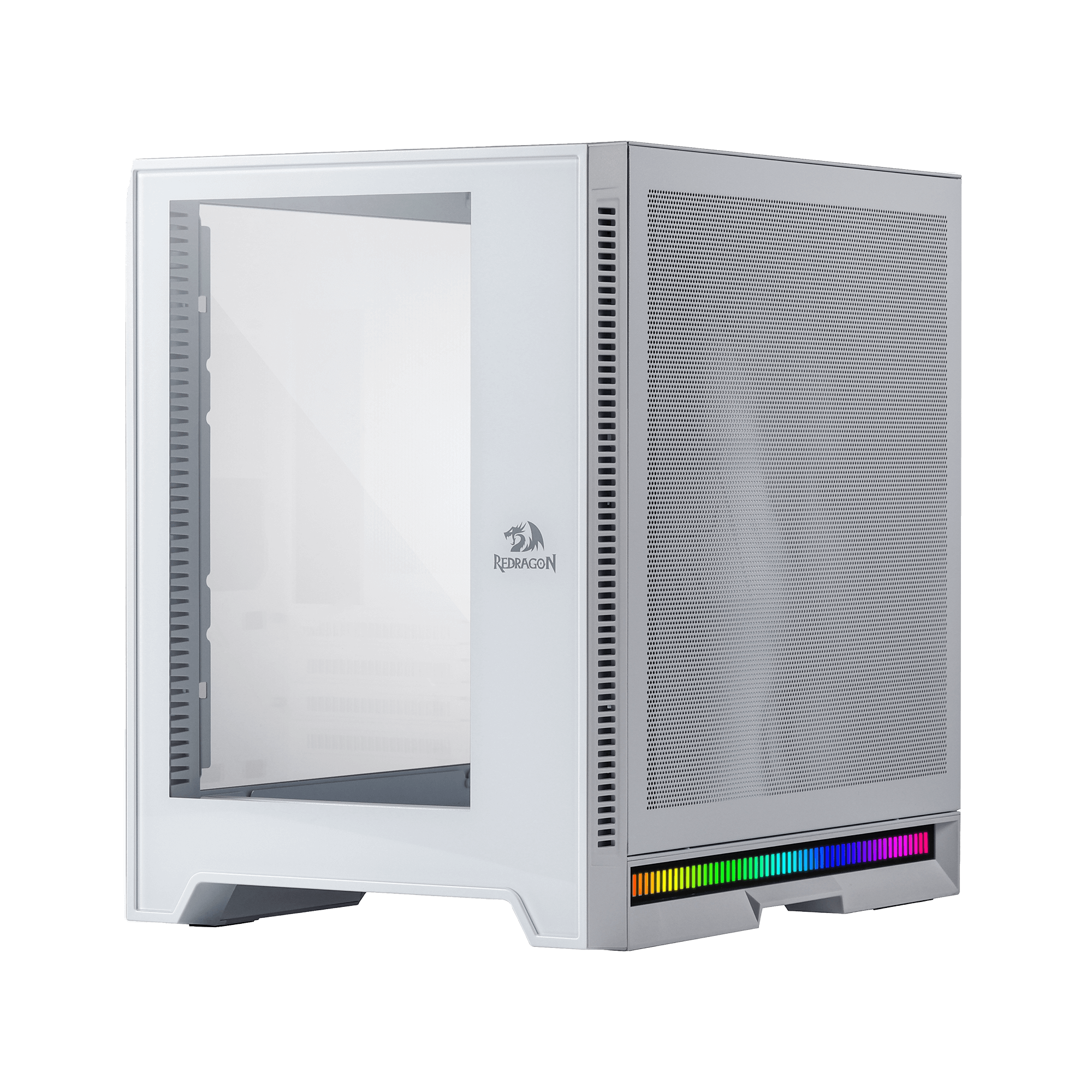 Redragon MC211 ITX Gaming PC Case, M-ATX Computer Chassis w/ 2 Tempered Glass Panels & High Airflow Perforated Panels, 240mm Radiator Support, Rhythm Sync Lighting Bar, Easy Cable Management, White