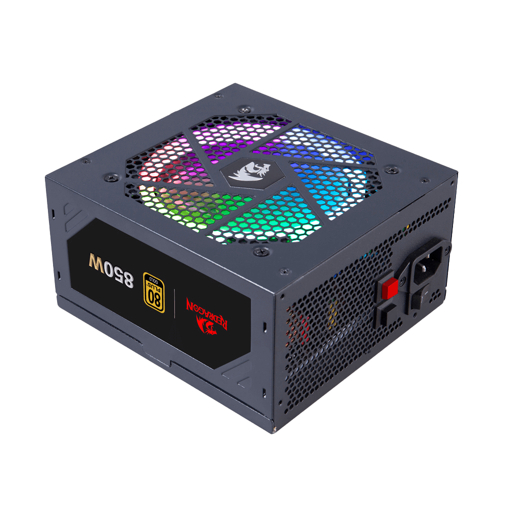 Redragon PSU007 80+ Gold 850 Watt ATX Fully Modular Power Supply w/ 80 Plus Gold Certified, Compact 160mm Size and Low Noise RGB Fan 0 RPM, 100% Japanese Capacitors, Full Mod Cables