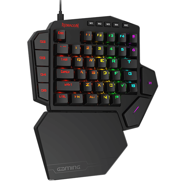 Redragon K585 DITI Papan Ketik Gaming Mekanik RGB Satu Tangan, Tombol Biru, Papan Tombol Gaming Profesional dengan 7 Tombol Makro Onboard, Sandaran Pergelangan Tangan yang Dapat Dilepas, 42 Tombol