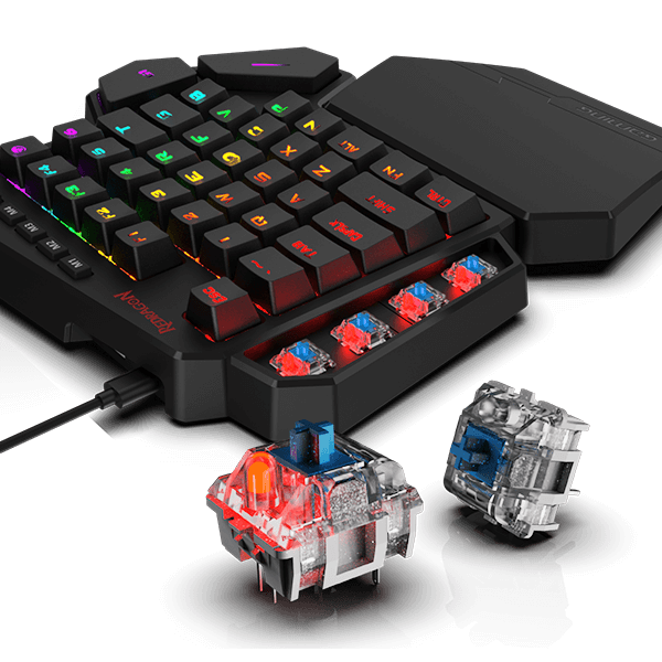 Redragon K585 DITI Papan Ketik Gaming Mekanik RGB Satu Tangan, Tombol Biru, Papan Tombol Gaming Profesional dengan 7 Tombol Makro Onboard, Sandaran Pergelangan Tangan yang Dapat Dilepas, 42 Tombol
