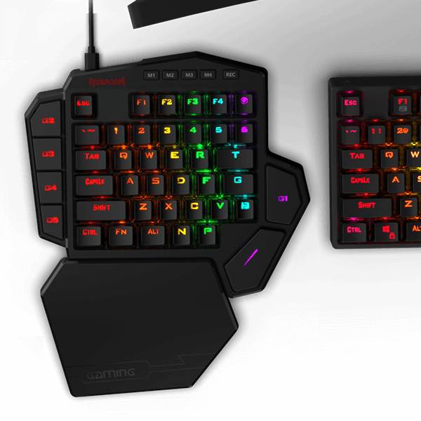 Redragon K585 DITI Papan Ketik Gaming Mekanik RGB Satu Tangan, Tombol Biru, Papan Tombol Gaming Profesional dengan 7 Tombol Makro Onboard, Sandaran Pergelangan Tangan yang Dapat Dilepas, 42 Tombol