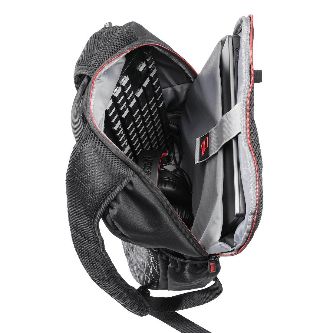 Redragon GB-76 Travel Laptop Backpack, Business Workstation Computer Gaming Backpack w/ Durable Double-Layer Fabric Liner, Modern Line Logo Print & Large Front Pocket, Fits Up to 18" Laptop