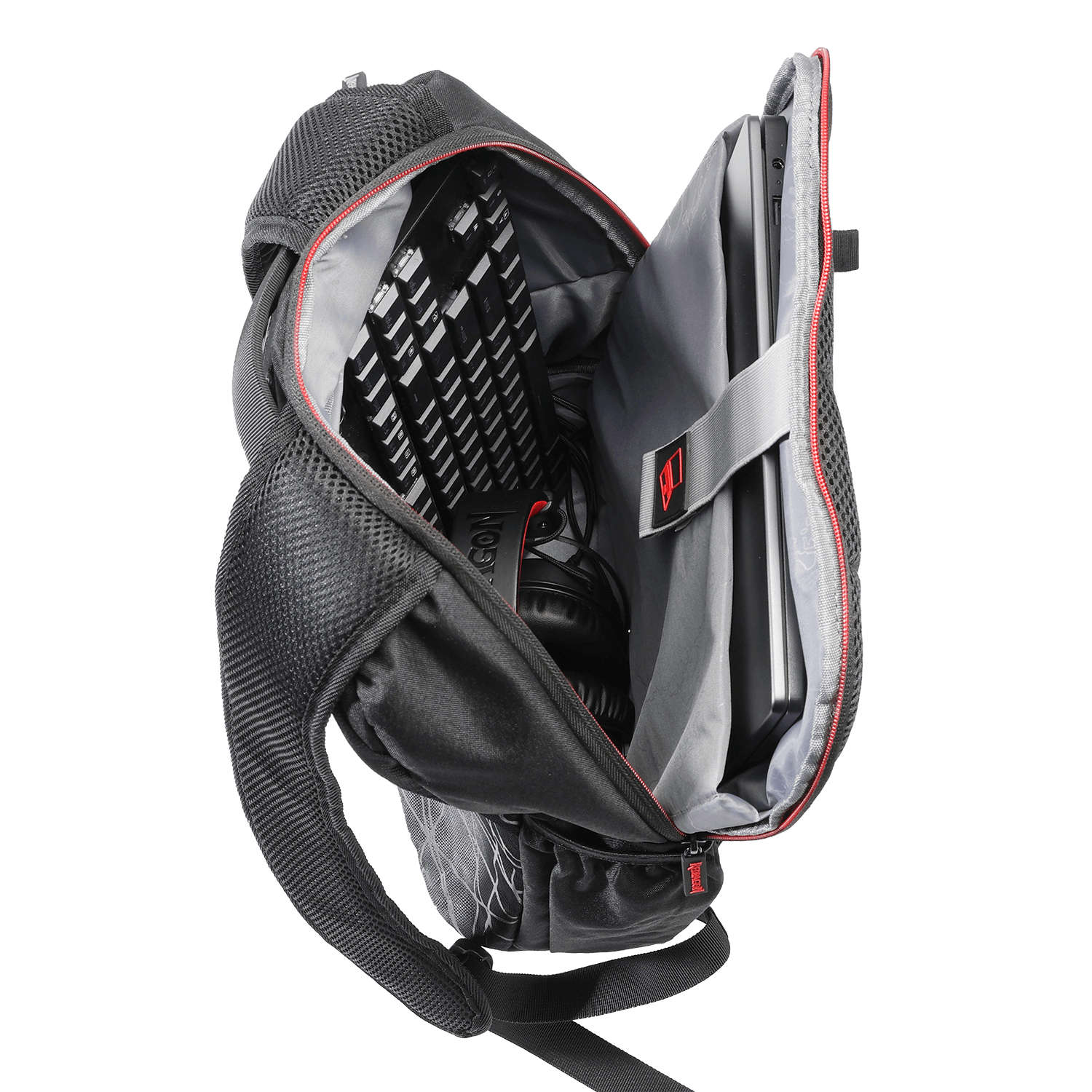 Redragon GB-76 Ransel Laptop Travel, Ransel Gaming Komputer Workstation Bisnis dengan Lapisan Kain Ganda Tahan Lama, Cetakan Logo Garis Modern & Saku Depan Besar, Muat Laptop hingga 18"