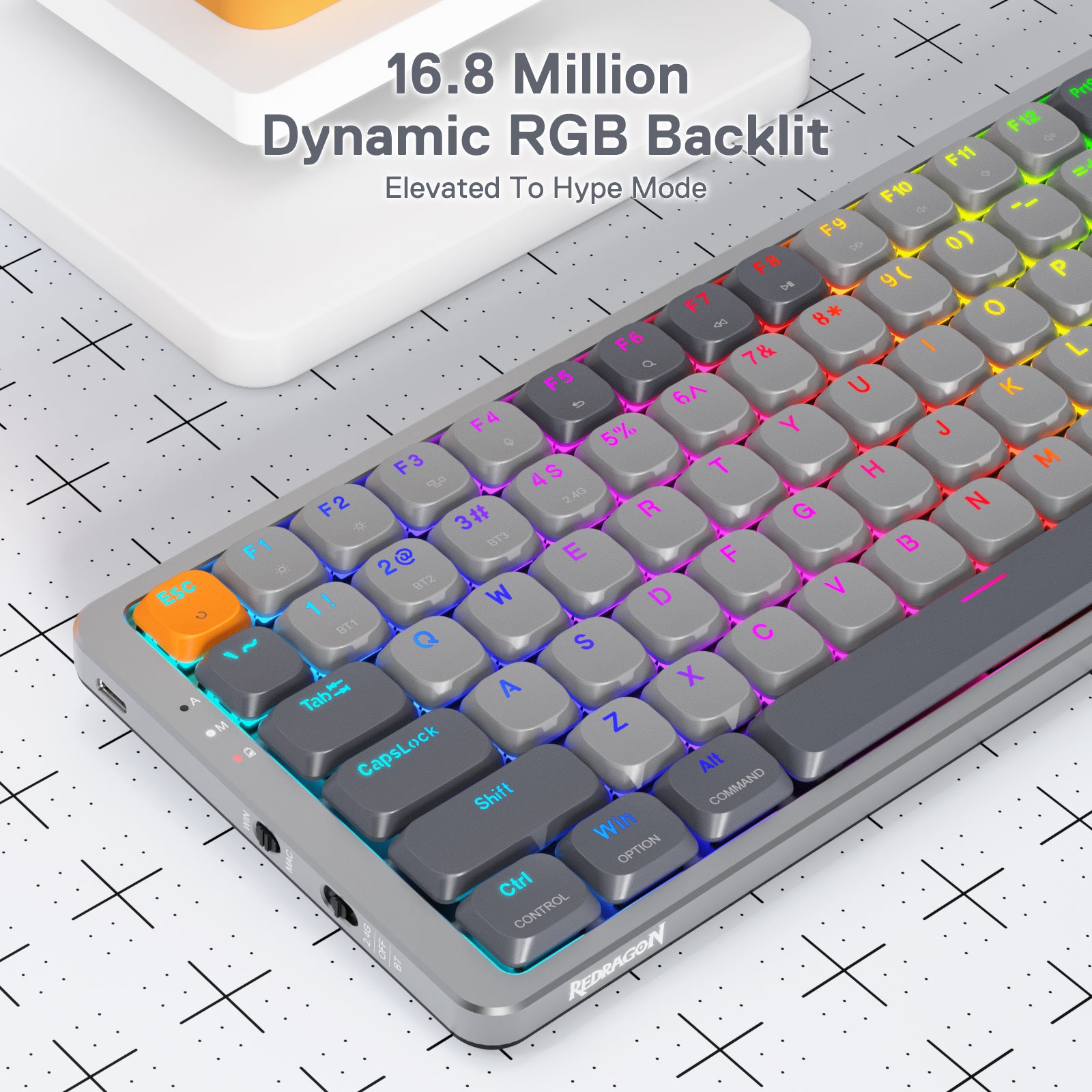 Redragon K652 75% Keyboard Mekanik RGB Nirkabel, Keyboard Gaming Ultra-Tipis 84 Tombol Tri-Mode Bluetooth/2.4Ghz/Berkabel dengan Pelat Atas Aluminium, 100% Didukung Sistem Win/Mac & Sakelar Profil Rendah