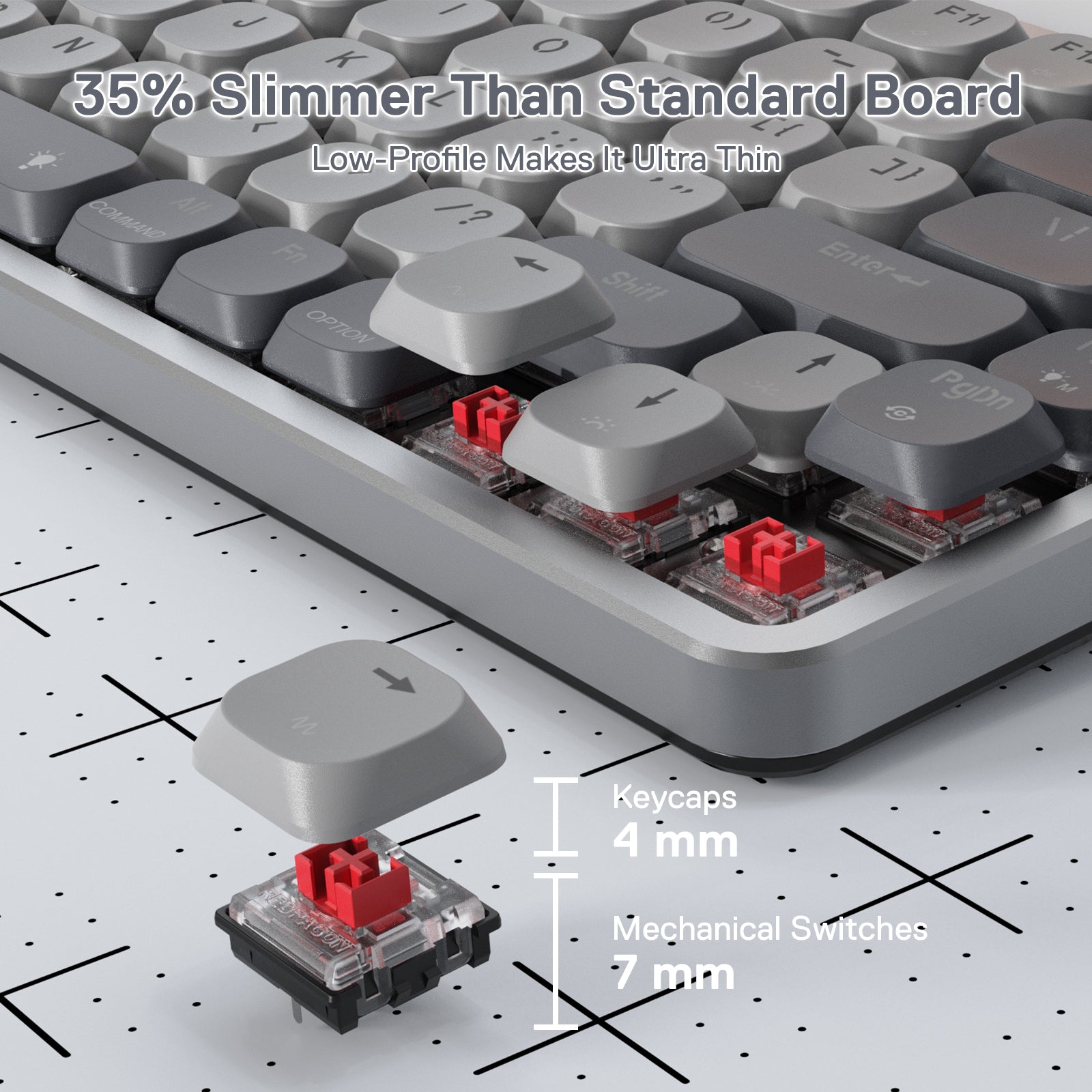 Redragon K652 75% Keyboard Mekanik RGB Nirkabel, Keyboard Gaming Ultra-Tipis 84 Tombol Tri-Mode Bluetooth/2.4Ghz/Berkabel dengan Pelat Atas Aluminium, 100% Didukung Sistem Win/Mac & Sakelar Profil Rendah
