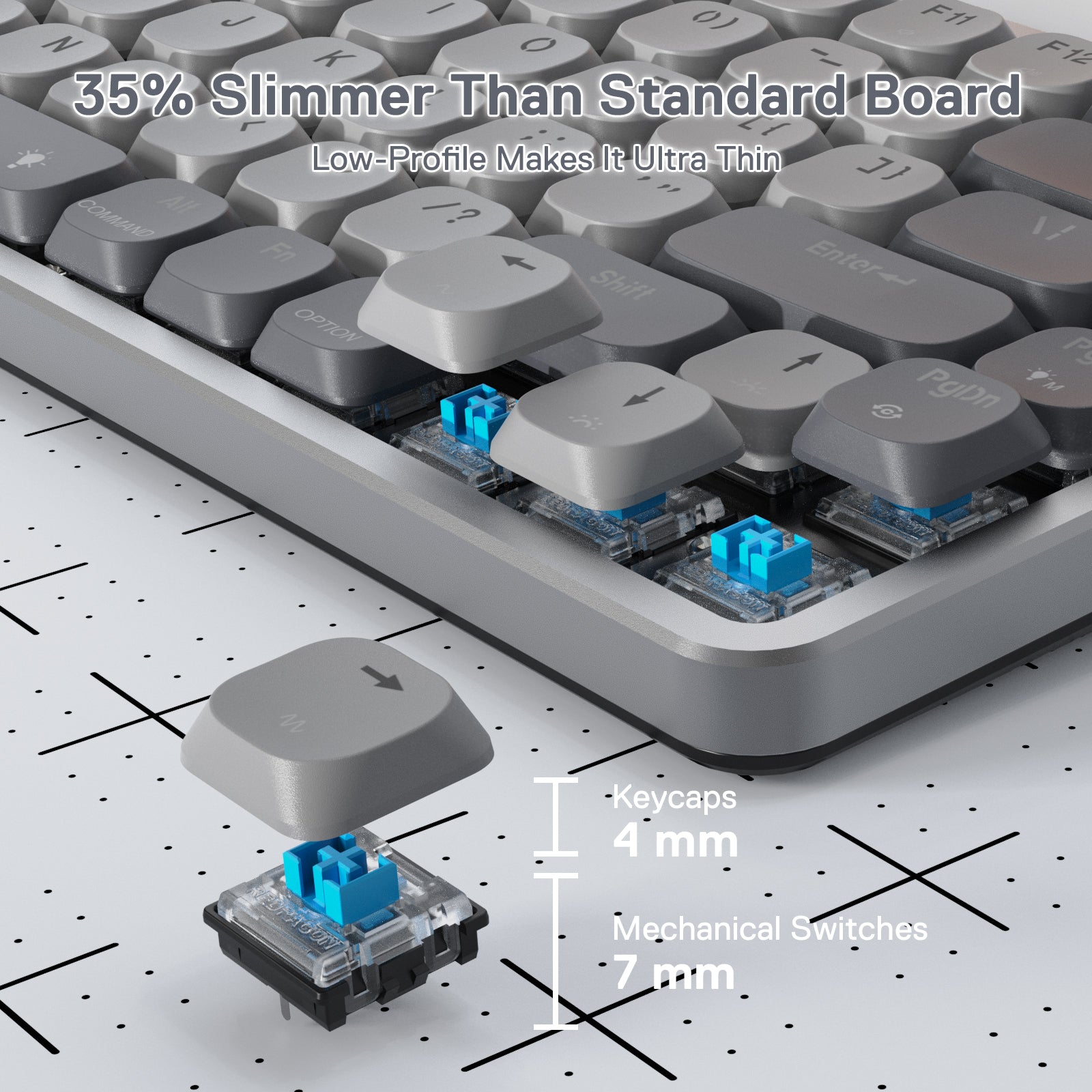 Redragon K652 75% Keyboard Mekanik RGB Nirkabel, Keyboard Gaming Ultra-Tipis 84 Tombol Tri-Mode Bluetooth/2.4Ghz/Berkabel dengan Pelat Atas Aluminium, 100% Didukung Sistem Win/Mac & Sakelar Profil Rendah