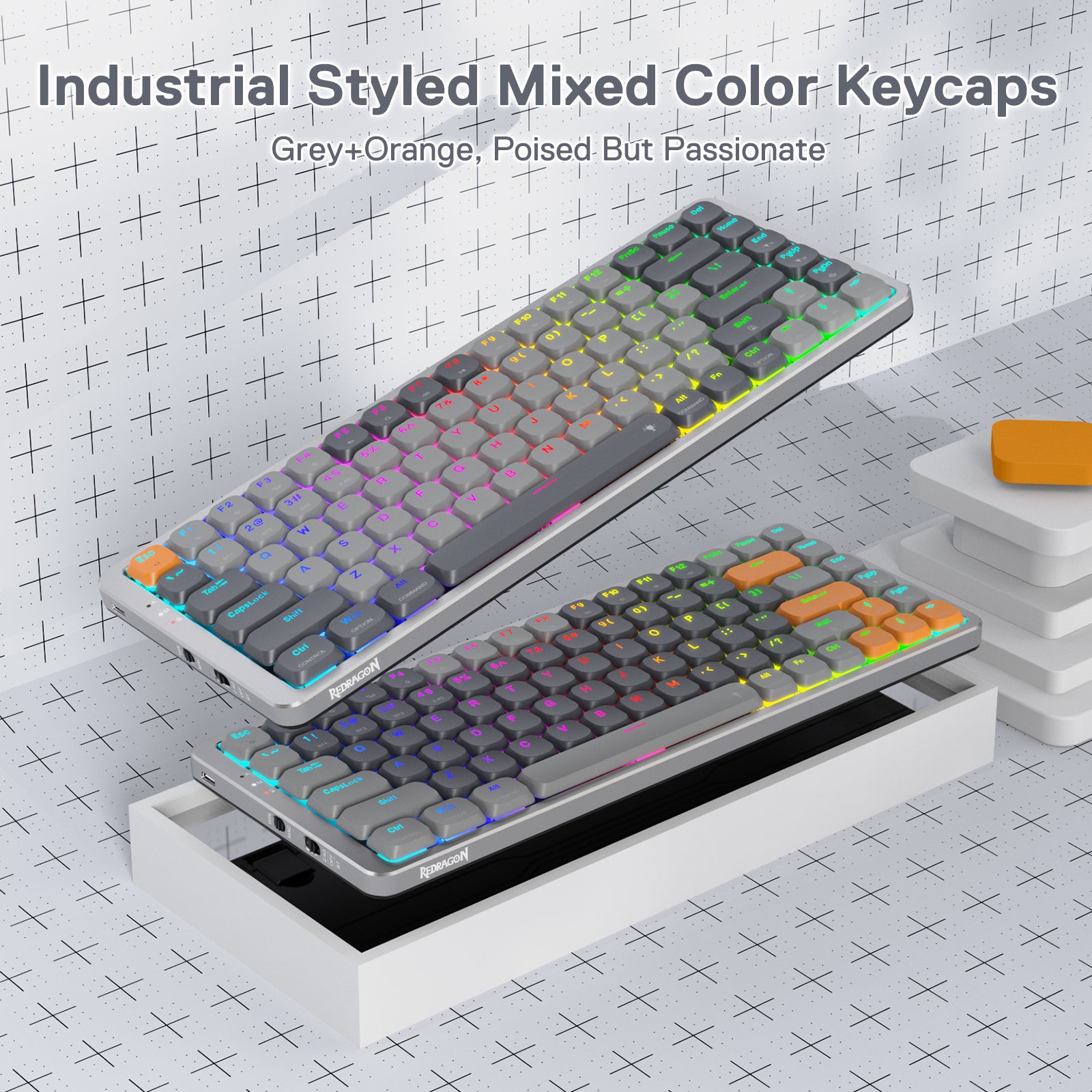 Redragon K652 75% Keyboard Mekanik RGB Nirkabel, Keyboard Gaming Ultra-Tipis 84 Tombol Tri-Mode Bluetooth/2.4Ghz/Berkabel dengan Pelat Atas Aluminium, 100% Didukung Sistem Win/Mac & Sakelar Profil Rendah