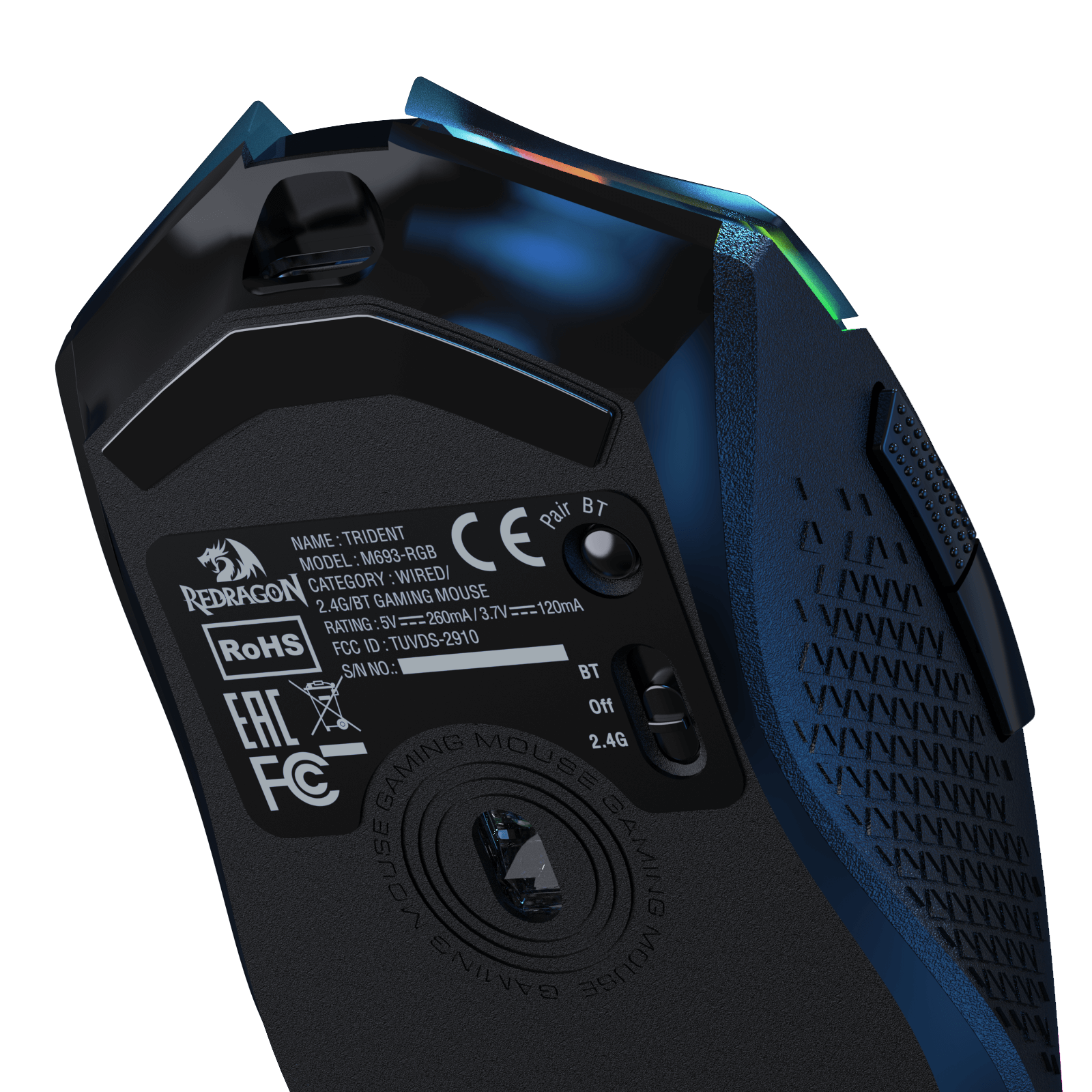 Redragon M693 Mouse Gaming Nirkabel Bluetooth, Mouse Gamer Kabel/Nirkabel 8000 DPI dengan Koneksi 3 Mode, BT & Nirkabel 2.4G, 7 Tombol Makro, Kapasitas Daya Tahan Lama, dan Lampu Latar RGB untuk PC/Mac/Laptop