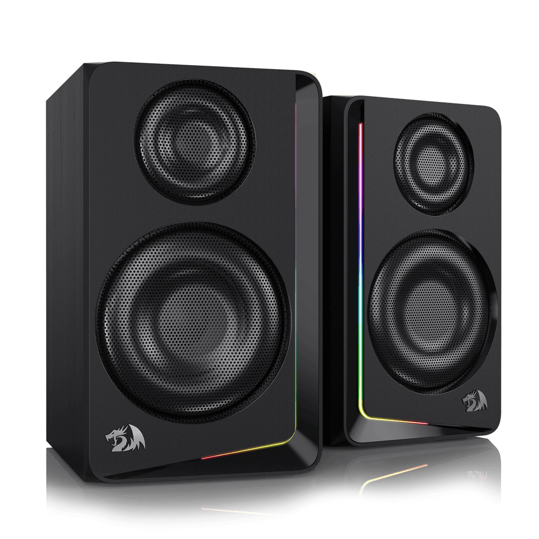 Redragon GS812 Wireless RGB Wooden Desktop Speakers, 2.0 Channel Bookshelf Speaker w/BT 5.0/3.5mm AUX Connection, Enhanced Bass/Volume Knob Control, Extra Mic/Audio Jacks & Dynamic RGB Lighting Bar