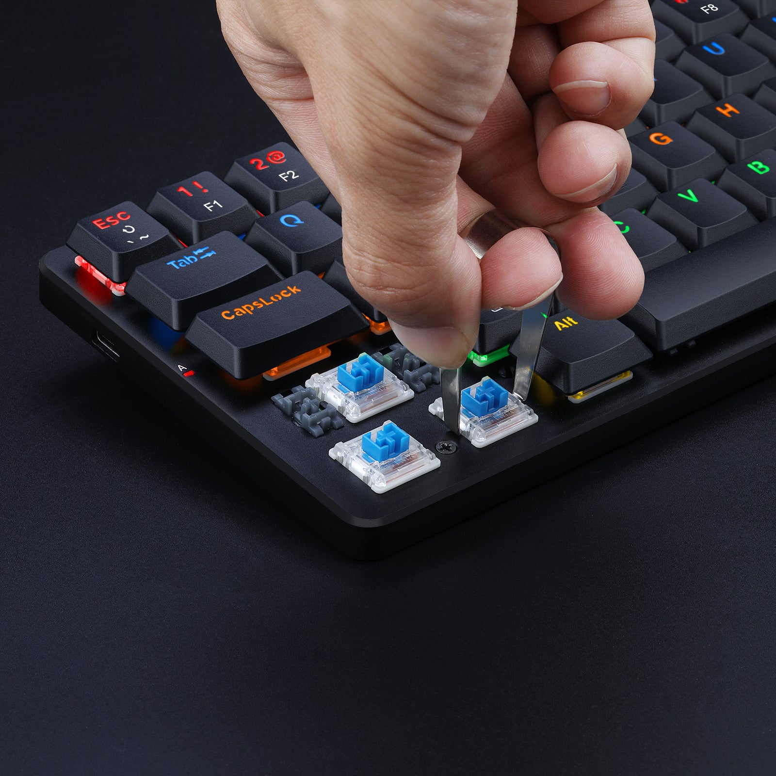 Redragon K615 Elise 60% Thin Wired Mechanical Keyboard, Slim Compact 61 Keys Rainbow LED Backlit  with Low Profile Tactile Blue Switches for Windows PC