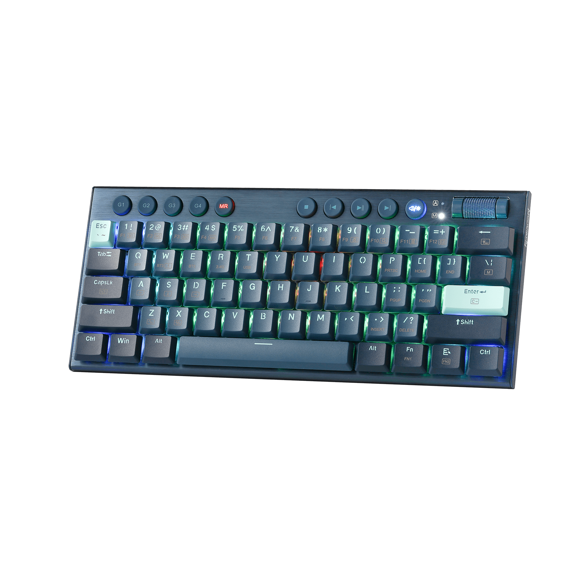 Redragon K632 PRO Noctis 60% Wireless RGB Mechanical Keyboard, Bluetooth/2.4Ghz/Wired Tri-Mode Ultra-Thin Low Profile Gaming Keyboard w/No-Lag Connection, Dedicated Media Control & Linear Red Switch