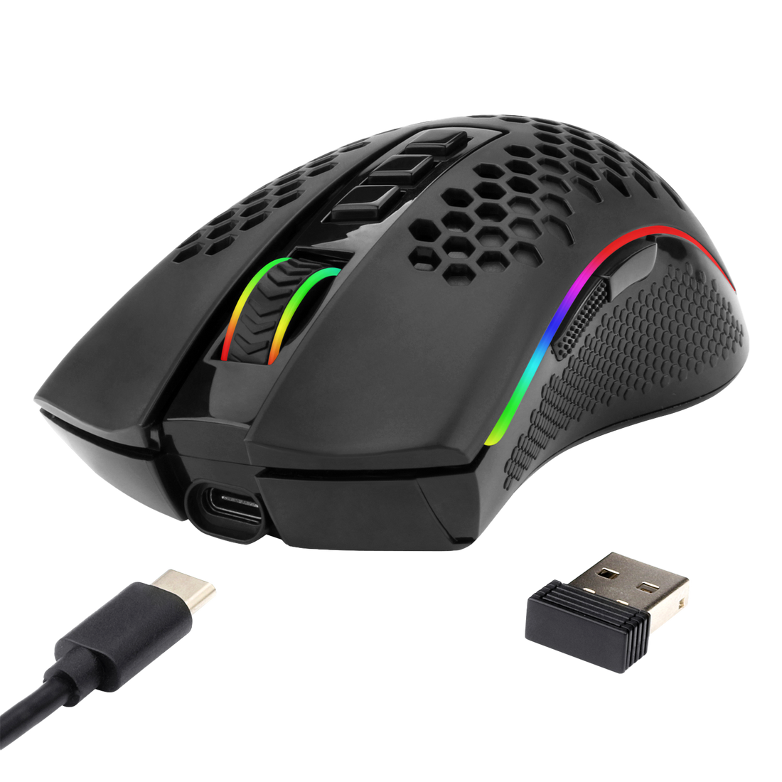 Redragon M808 Storm Lightweight RGB Wireless Gaming Mouse, Honeycomb Shell - 12,400 DPI Optical Sensor - 7 Programmable Buttons, Black