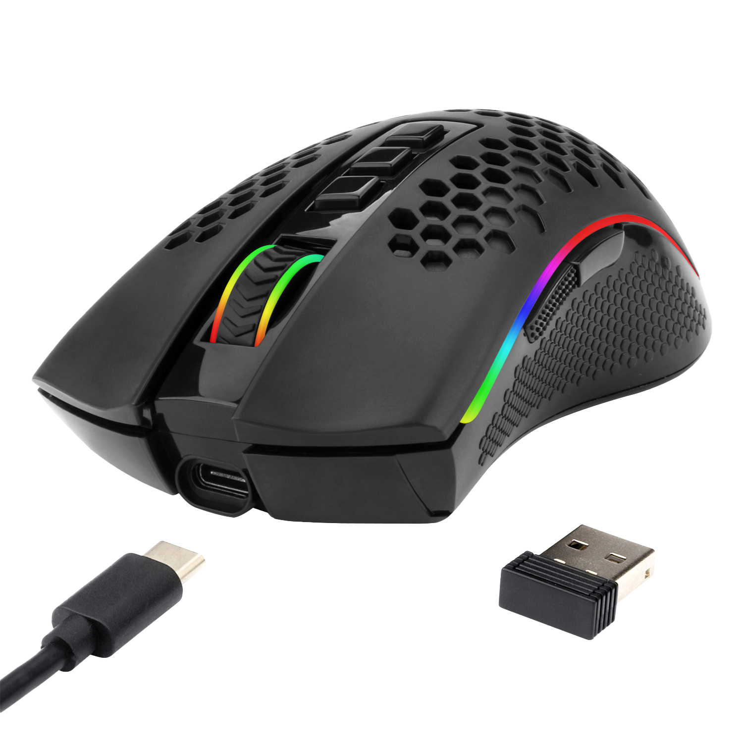 Redragon M808 Storm Lightweight RGB Wireless Gaming Mouse, Honeycomb Shell - 12,400 DPI Optical Sensor - 7 Programmable Buttons, Black