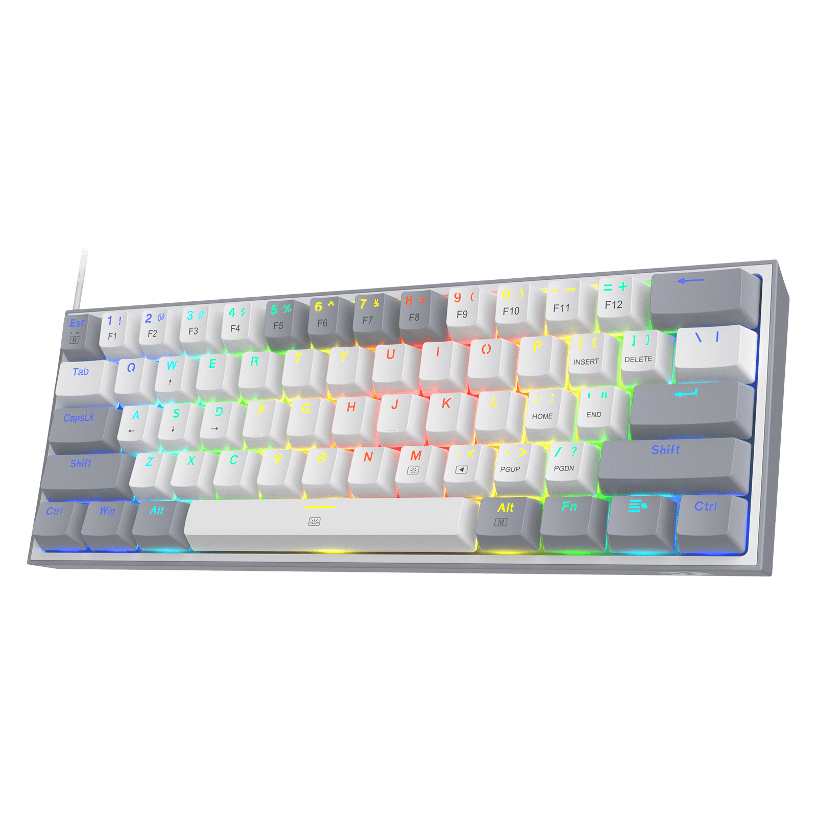 Redragon K617 FIZZ 60% Wired RGB Gaming Keyboard, 61 Keys Compact Mechanical Keyboard w/ White & Grey Mixed-Colored Keycaps, Linear Red Switch, Pro Driver Support