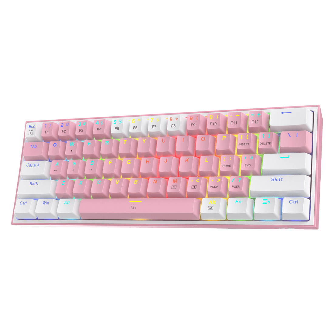 Redragon K617 FIZZ 60% Wired RGB Gaming Keyboard, 61 Keys Compact Mechanical Keyboard w/ White & Pink Mixed-Colored Keycaps, Linear Red Switch, Pro Driver Support