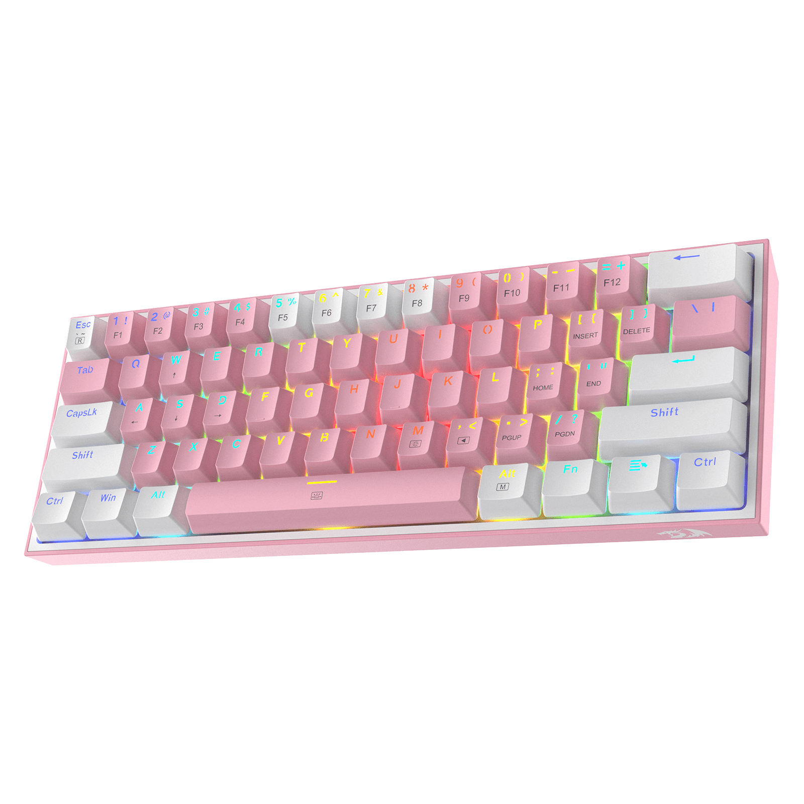 Redragon K617 FIZZ 60% Keyboard Gaming RGB Berkabel, Keyboard Mekanis Ringkas 61 Tombol dengan Keycap Warna Campuran Putih & Merah Muda, Sakelar Merah Linear, Dukungan Driver Profesional