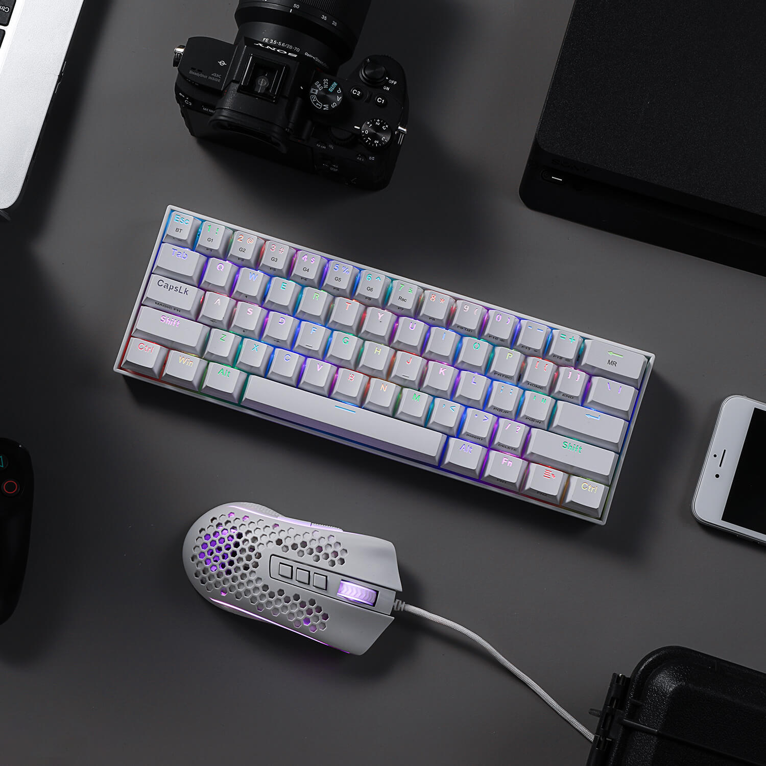 Redragon K530 60% RGB Keyboard Mekanik Nirkabel M808 Ringan Bundel Mouse Gaming RGB