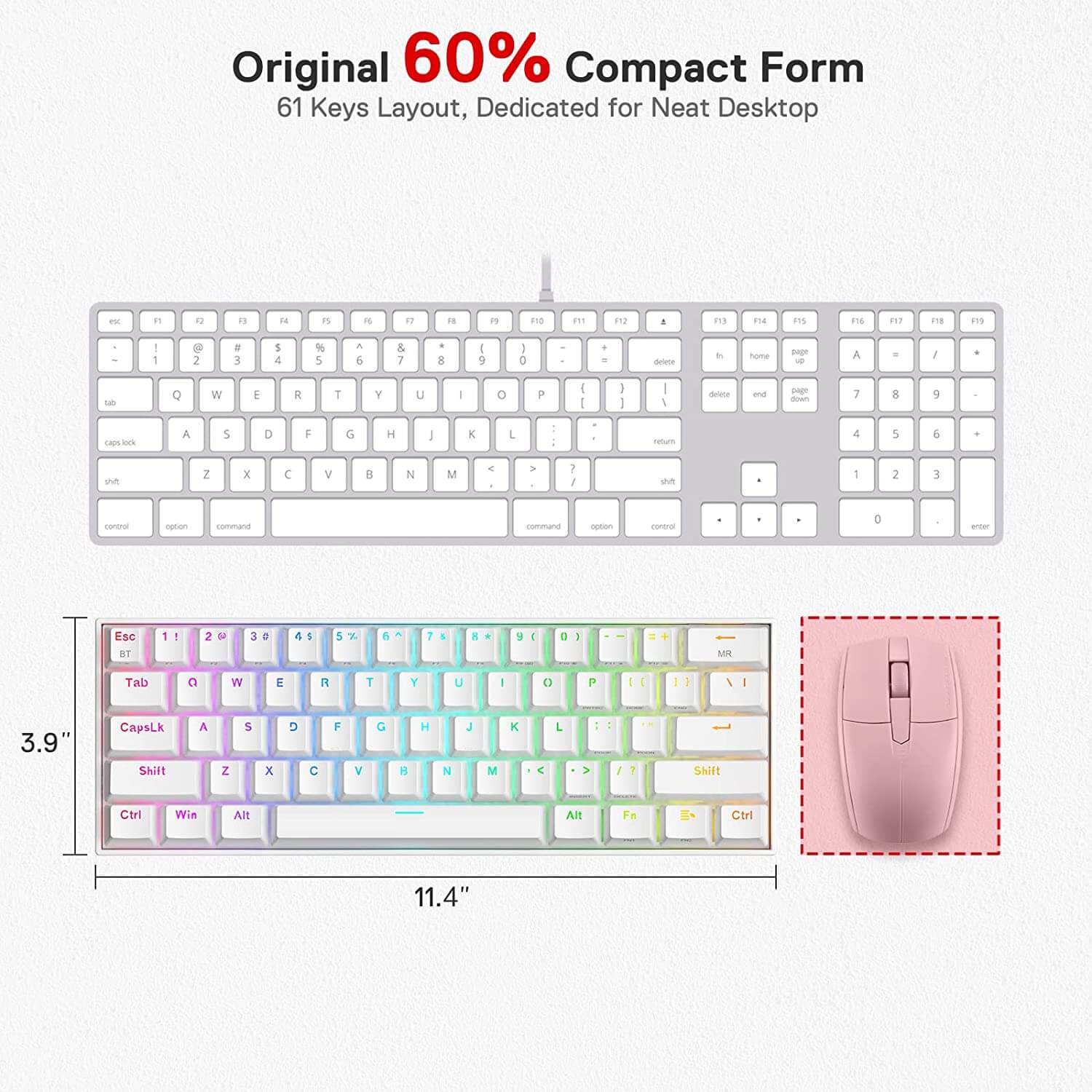 Keyboard Mekanik Nirkabel RGB Kompak 60% Redragon K530 PRO Draconic, Keyboard Gaming Bluetooth 5.0 TKL 61 Tombol