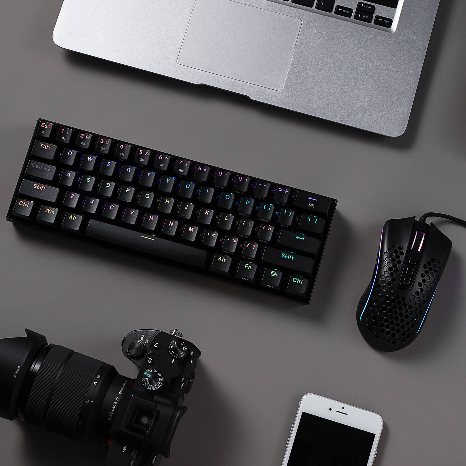 Redragon K530 60% RGB Keyboard Mekanik Nirkabel M808 Mouse Gaming RGB Ringan (Hitam)