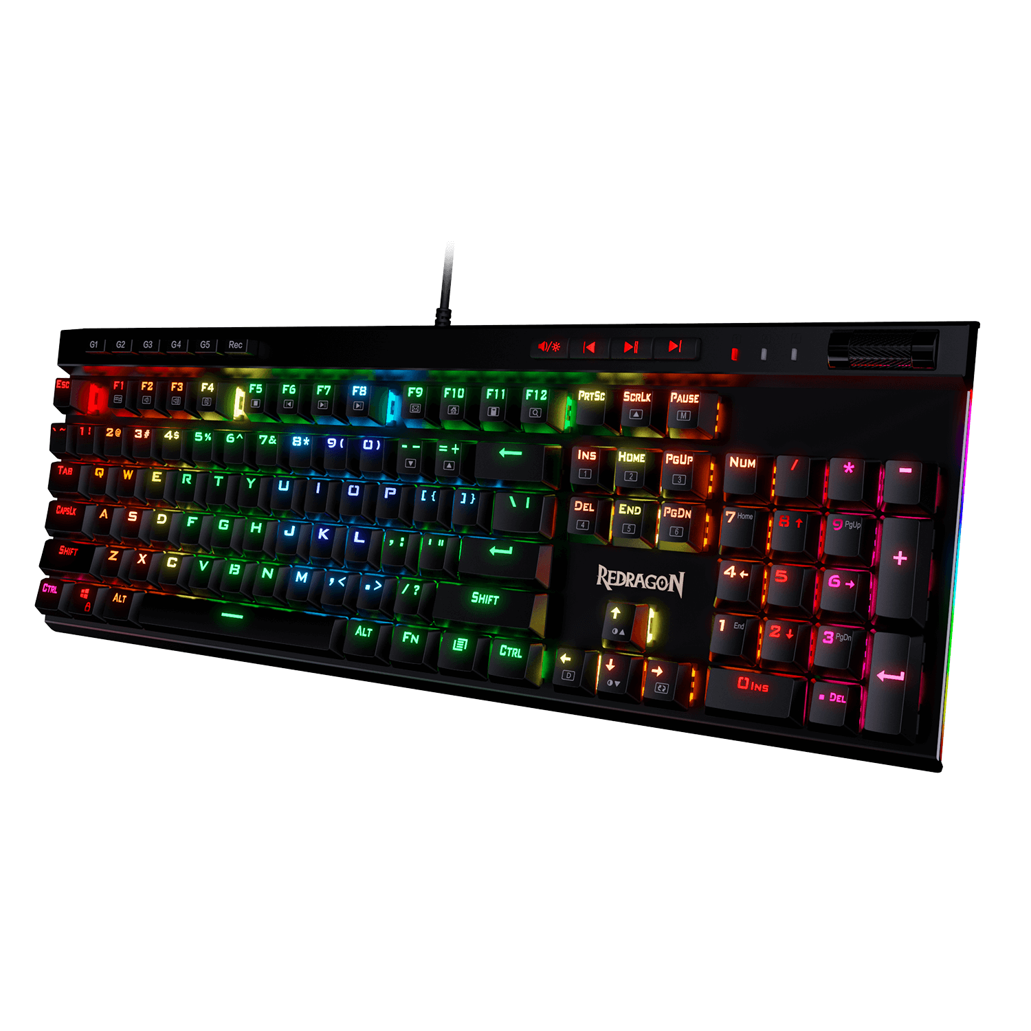 Keyboard Gaming Mekanik Redragon K580 RGB Backlit dengan Tombol Makro & Kontrol Media Khusus, Perekaman Makro Onboard (Brown Switches)