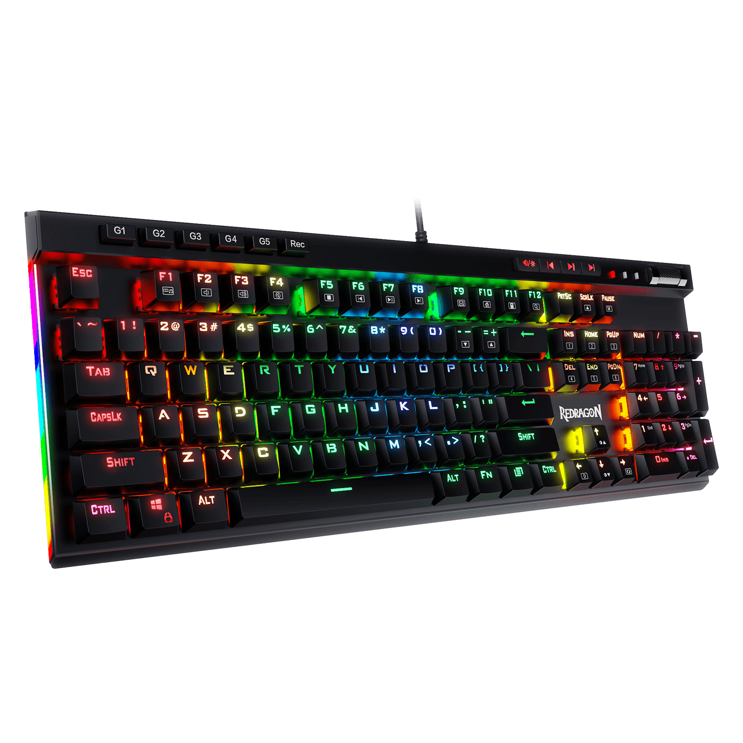 Keyboard Gaming Mekanik Redragon K580 RGB Backlit dengan Tombol Makro & Kontrol Media Khusus, Perekaman Makro Onboard (Brown Switches)