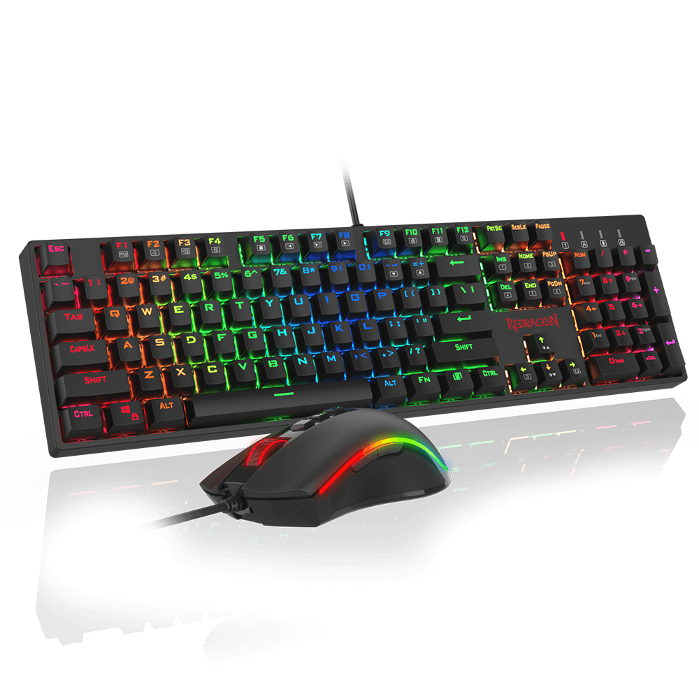 Redragon K582-BA Wired Mechanical Gaming Keyboard & M711 Cobra Gaming Mouse Combo, 10,000DPI, 7 Programmable Buttons, RGB LED Backlit Keyboard Mouse Set for PC, Laptop, Computer