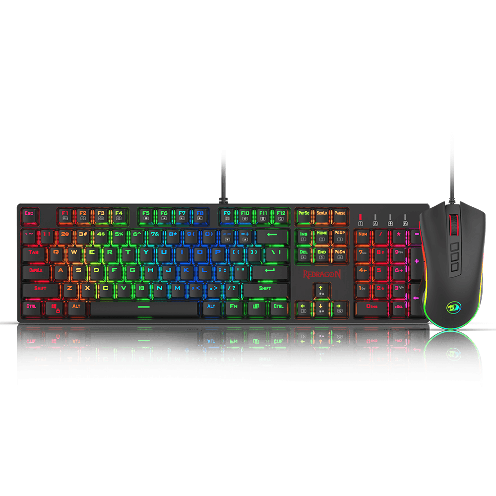 Redragon K582-BA Wired Mechanical Gaming Keyboard & M711 Cobra Gaming Mouse Combo, 10,000DPI, 7 Programmable Buttons, RGB LED Backlit Keyboard Mouse Set for PC, Laptop, Computer