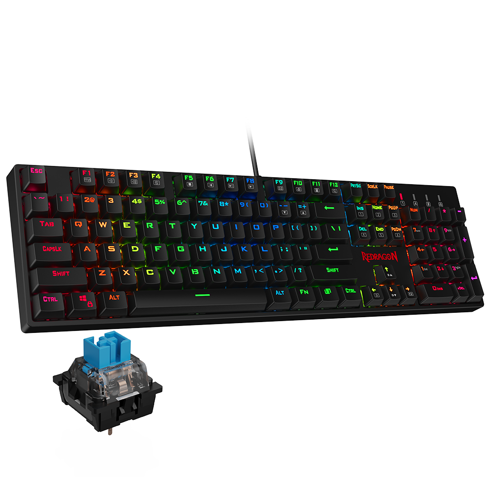 Redragon K582 SURARA RGB LED Backlit Mechanical Gaming Keyboard with104 Keys, Tactile Blue Switches
