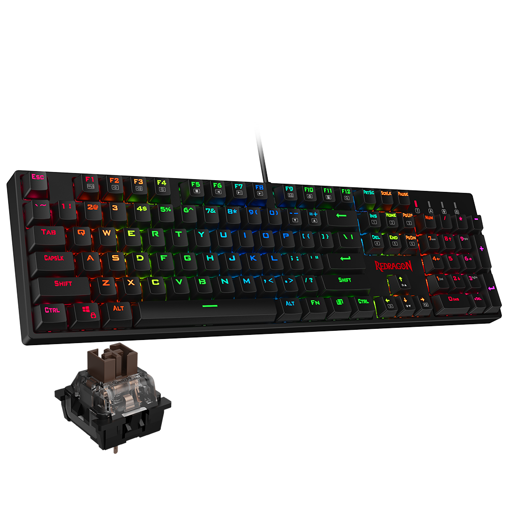 Keyboard Gaming Mekanik Redragon K582 SURARA RGB LED Backlit dengan 104 Tombol, Sakelar Cokelat Taktil dan Tidak Berisik