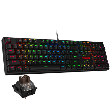 Keyboard Gaming Mekanik Redragon K582 SURARA RGB LED Backlit dengan 104 Tombol, Sakelar Cokelat Taktil dan Tidak Berisik