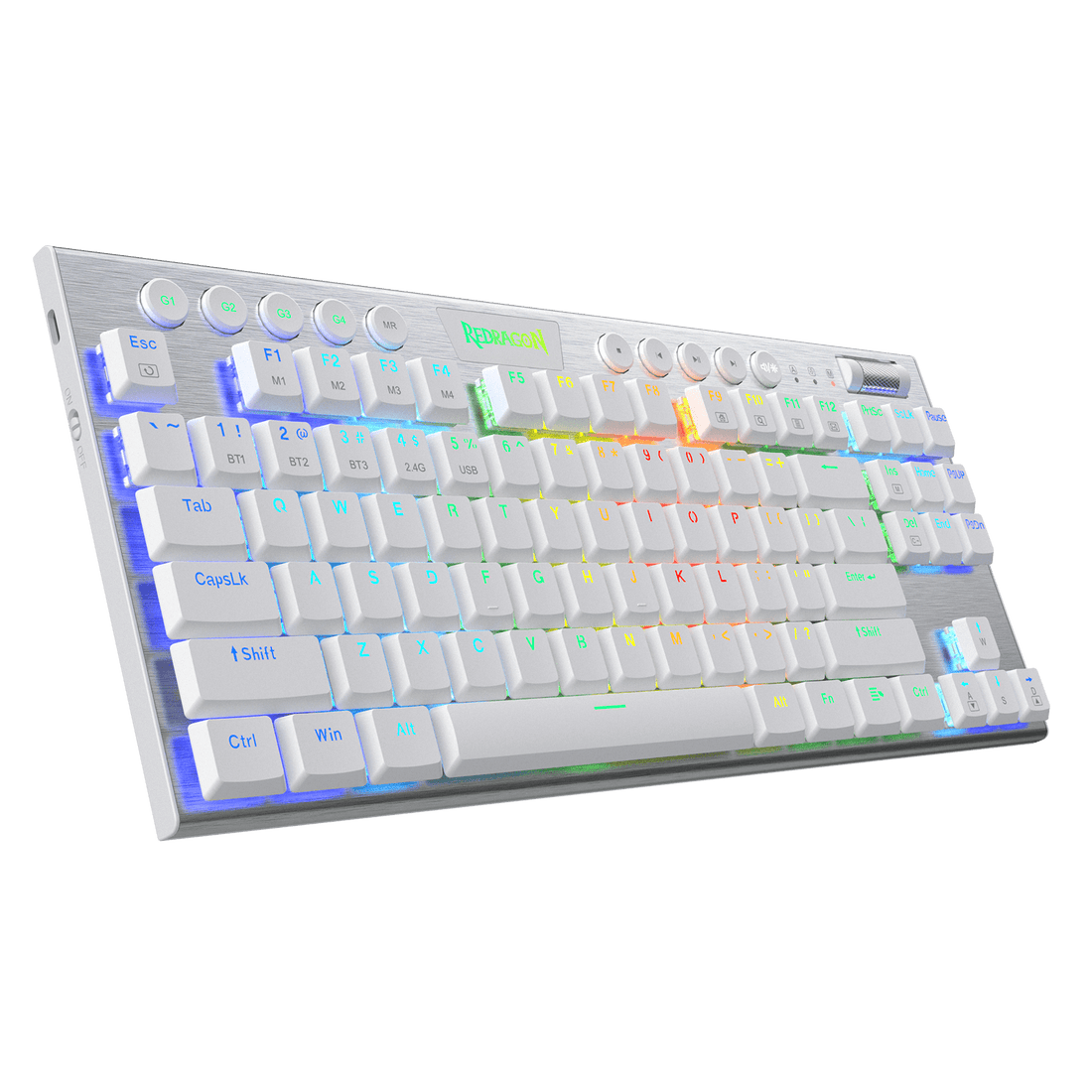 Redragon K621 Horus TKL Wireless RGB Mechanical Keyboard, 5.0 BT/2.4 Ghz/Wired Three Modes 80% Ultra-Thin Low Profile Bluetooth Keyboard w/Dedicated Media Control & Linear Red Switches