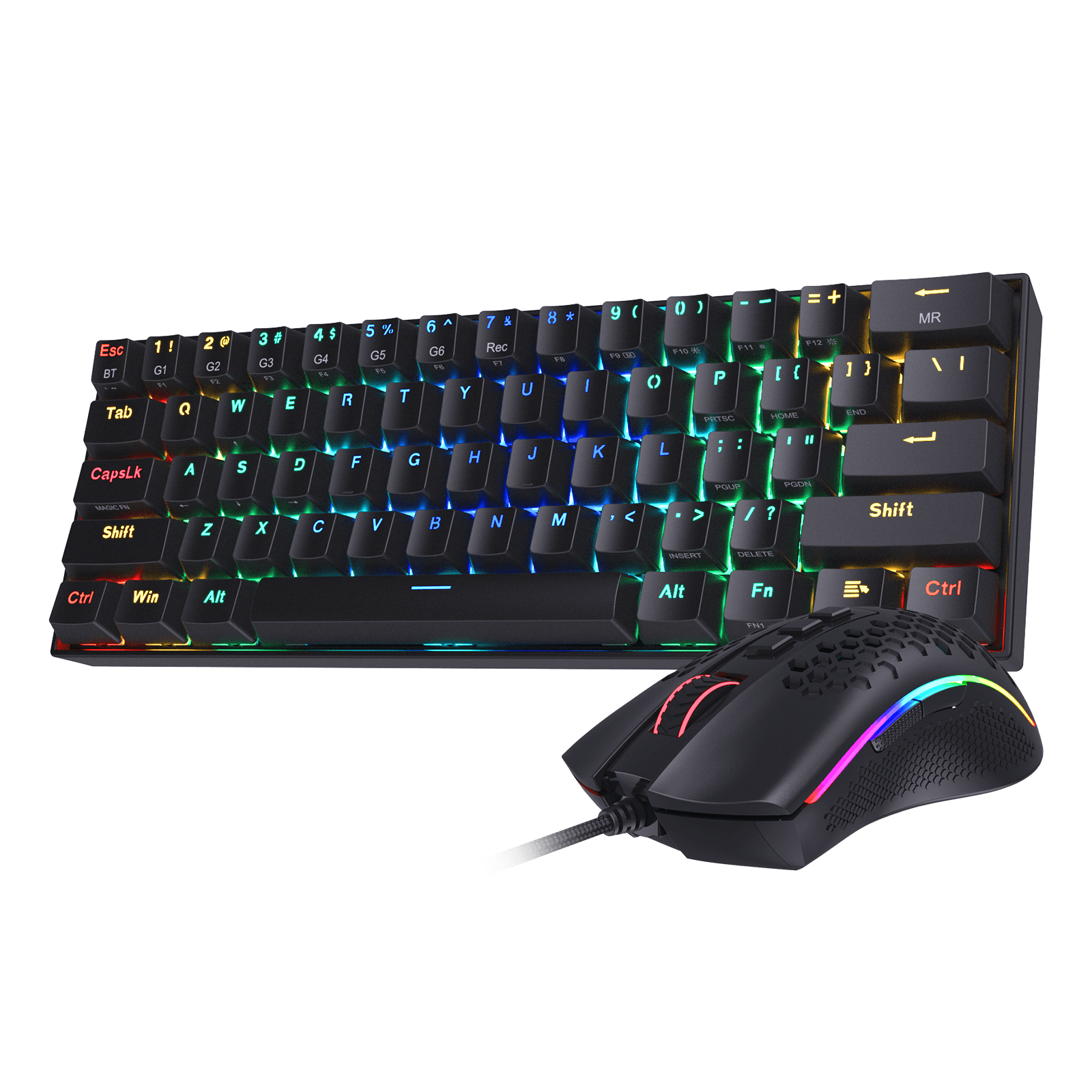 Redragon K530 60% RGB Keyboard Mekanik Nirkabel M808 Mouse Gaming RGB Ringan (Hitam)