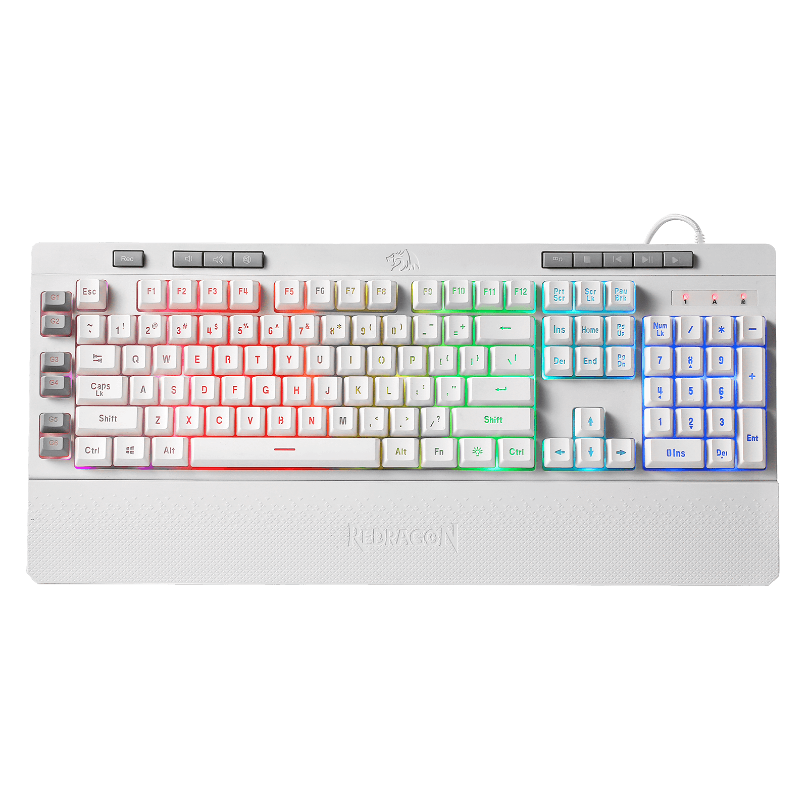 Redragon K512 Shiva Putih Papan Ketik Gaming Membran Lampu Latar RGB dengan Tombol Multimedia